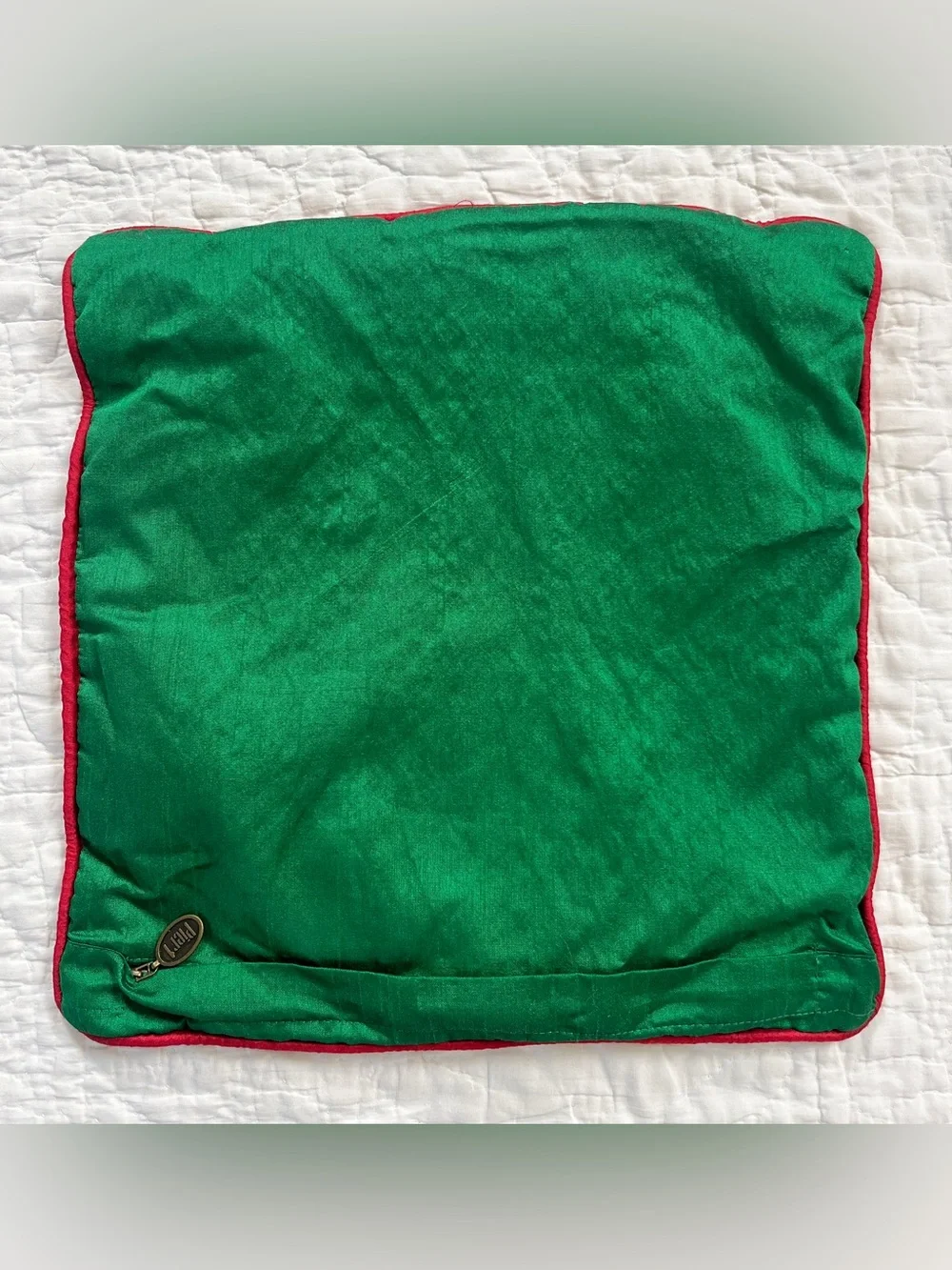 Pier 1 Small Heavy Beaded Christmas Wreath Throw Pillow Cover Beige Green 14”